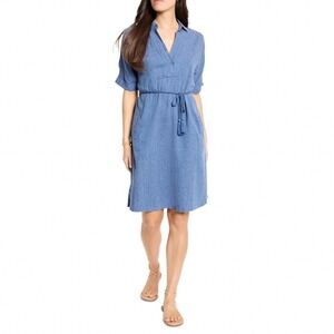 NIC+ZOE Rumba Linen Blend Belted Dress Blue Mix XL Devon Silhouette Pullover